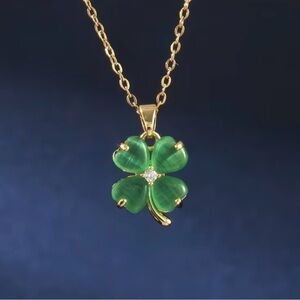 Gold and Green Four-Leaf Clover Necklace